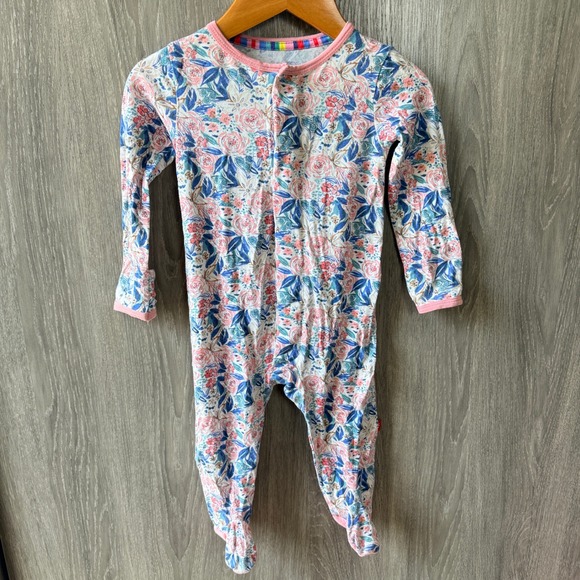 Magnetic Me Other - Magnetic Me Footie Sleeper Baby Girl 3-6M Pink Blue Floral Pajamas Shabby Chic